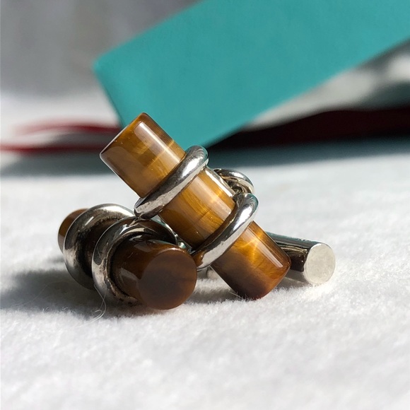 Tiffany & Co. Sterling and Tigers Eye Cuff Links - Picture 1 of 7